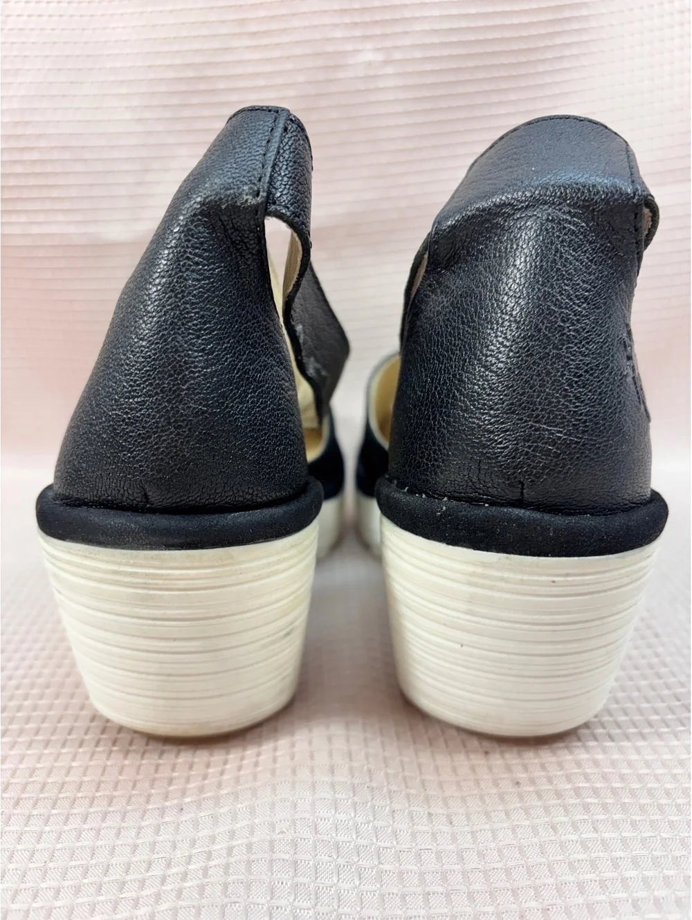black perforated leather Fly London Yake wedge sandals Size 37 EU 6.5-7 US